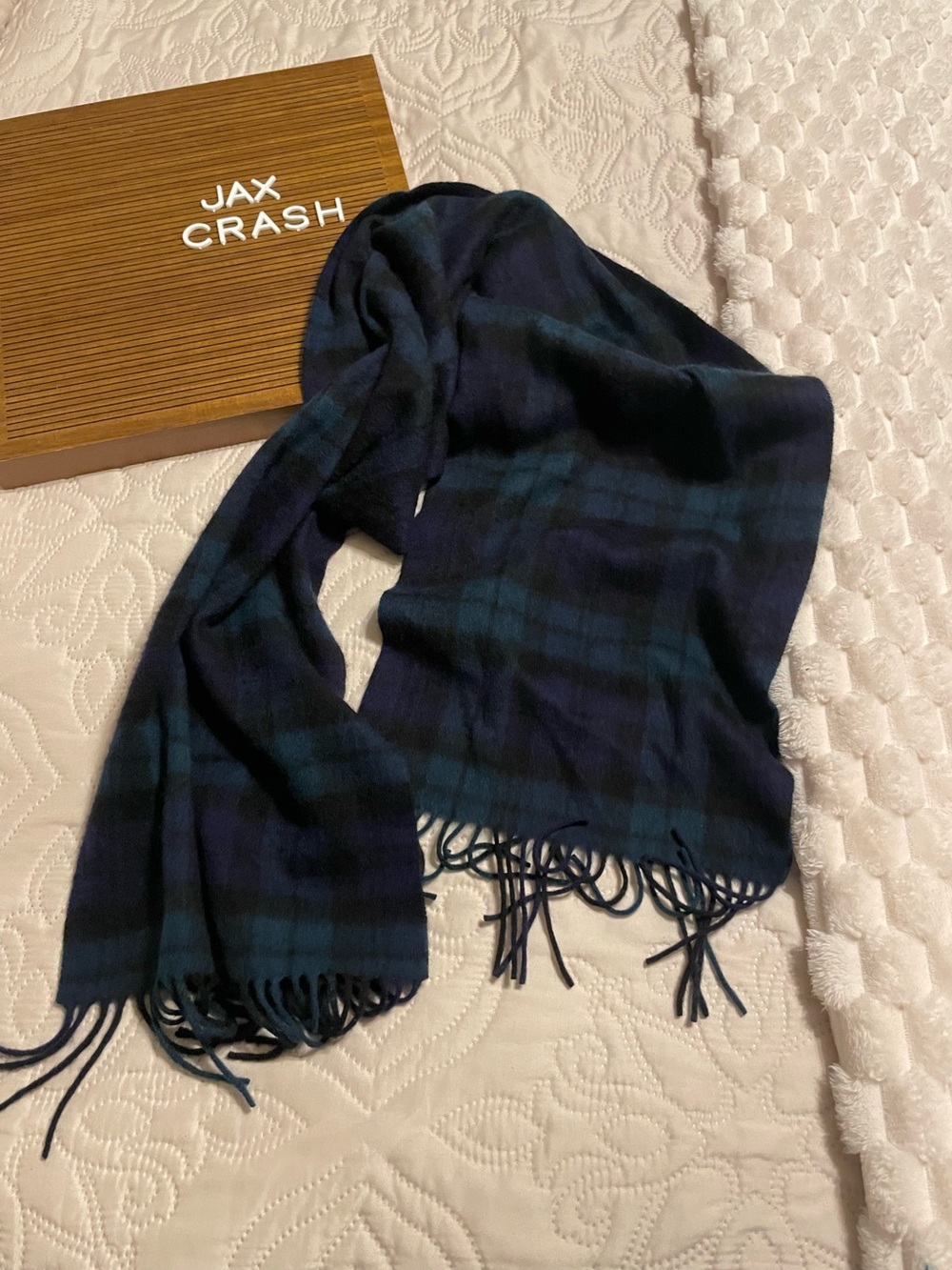 Lochmere Men's Navy & Black Plaid Fringe Scarf